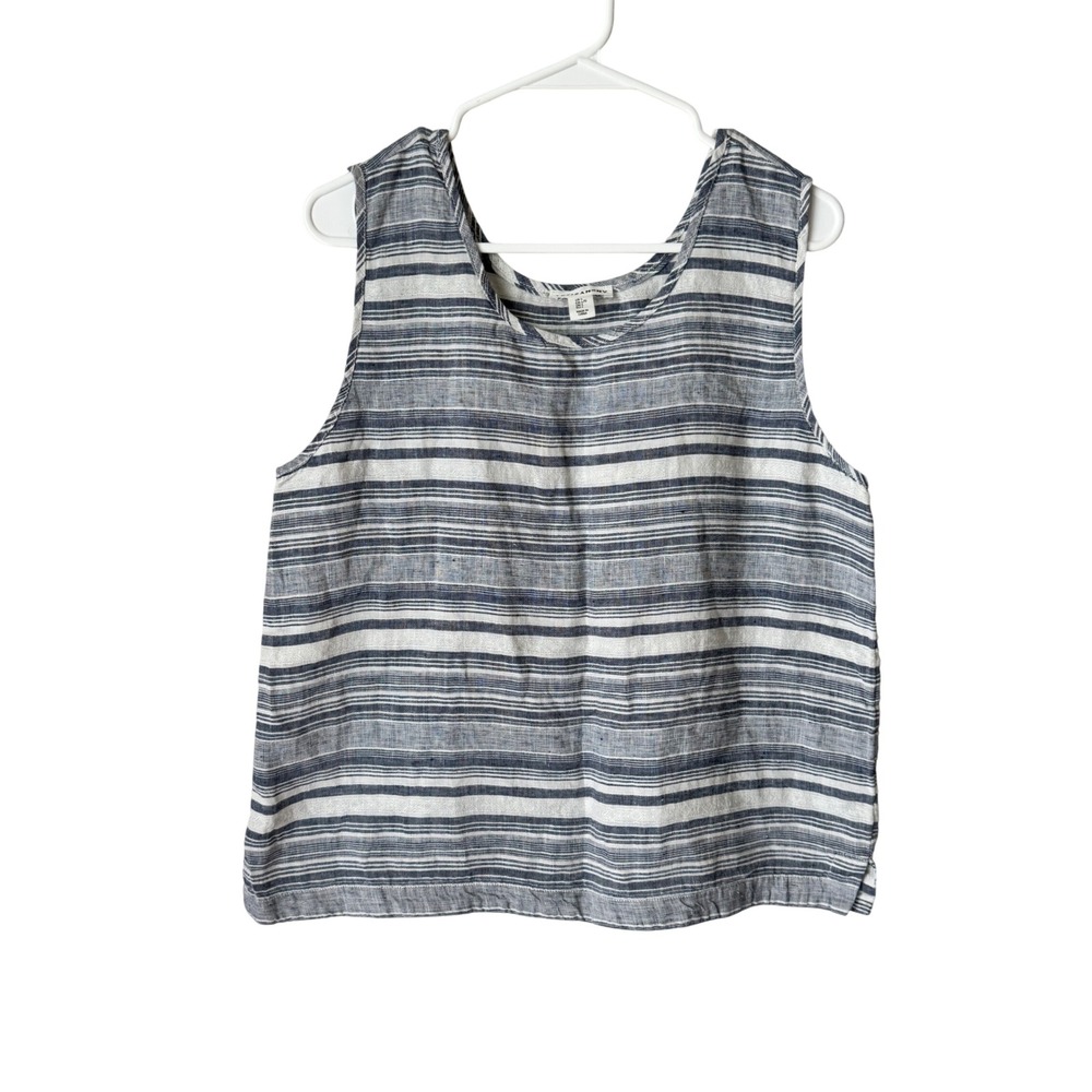 Artisan NY Blue White Striped 100% Linen Sleeveless Tank Top Scoop Neck Large